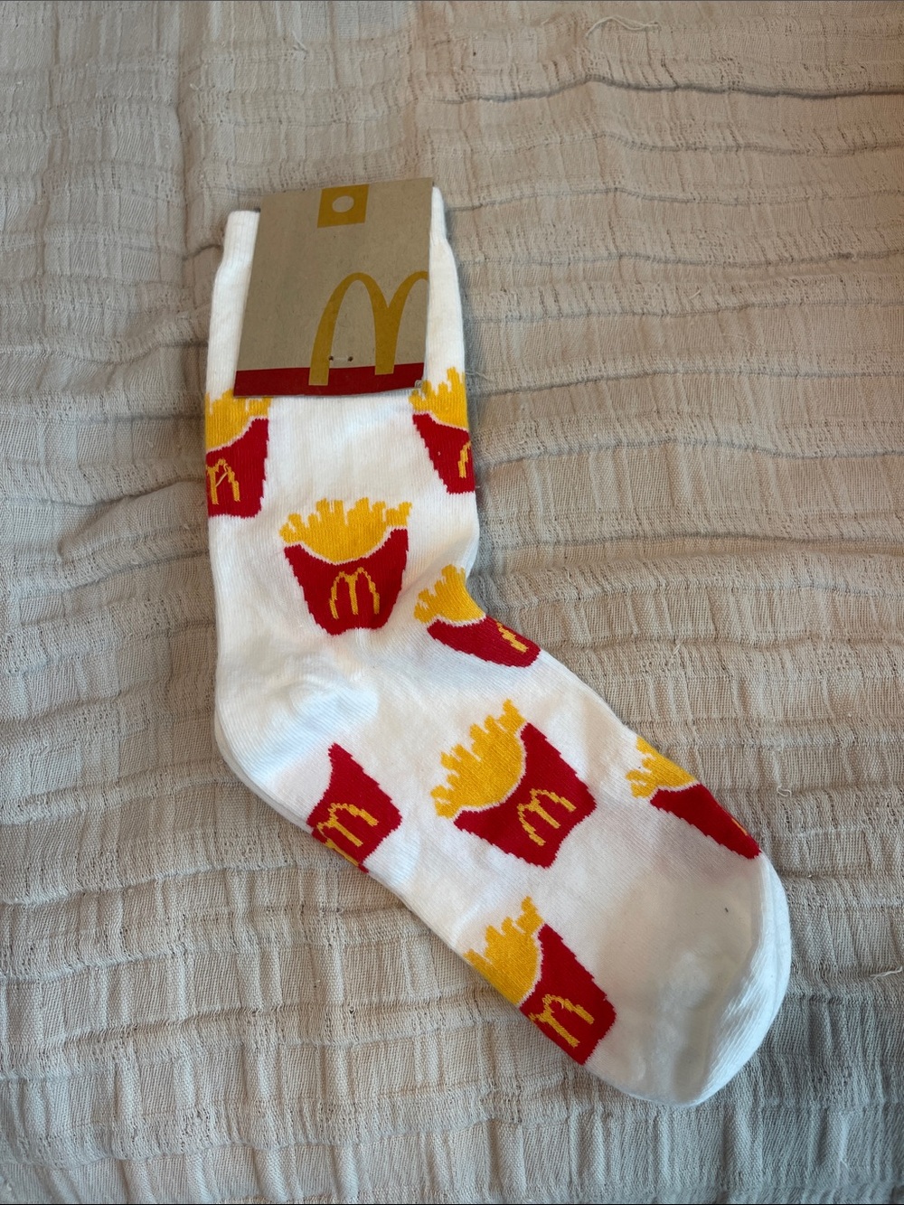 McDonald's White Crew Socks with Red Fry Box & Yellow Fries Pattern